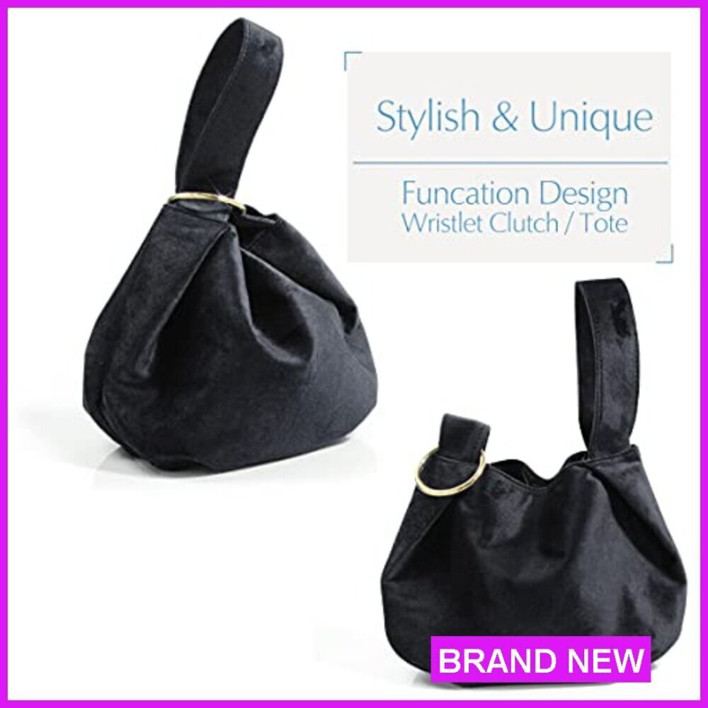 Velvet Top Handle Clutch Wristlet Slouchy Bucket Bag Elegant Evening Purse - Picture 5 of 7
